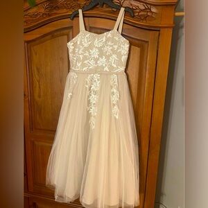 Chantilly Place Elegant Cream Floral Appliqué Girls’ Dress